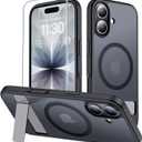 MOZOTER for iPhone 17 Case with Kickstand,[Compatible with MagSafe] [12FT Military Grade Protection] Slim Translucent Matte Shockproof Phone Case,6.3",Black