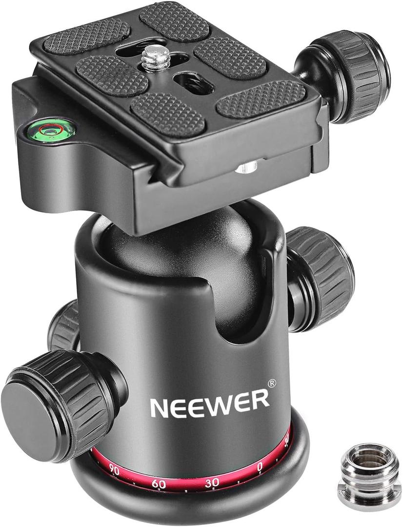 Neewer Professional Metal 360 Degree Rotating Panoramic Ball Head with 1/4 inch Quick Release Plate and Bubble Level,up to 17.6pounds/8kilograms,for Tripod,Monopod,Slider,DSLR Camera,Camcorder