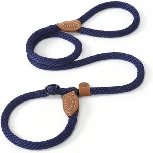 Mile High Life Slip Leads for Dogs | Heavy Duty Dog Training Leash | 6 Feet No Pull Slip Leashes w Leather Tip | Navy Rope Lead for Dogs Outside