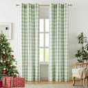 Amzdecor Christmas Buffalo Plaid Grommet Curtains 84 Inch Length, Green Semi-Sheer Gingham Check Farmhouse Rustic Textured Curtains Drapery for Living Room Bedroom,2 Panels 40" x 84",Green & White