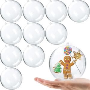 Jishi 10pk Clear Plastic Christmas Ornaments for Crafts Fillable DIY Christmas Ornaments Balls 4 Inch Acrylic Ornaments for Christmas Tree Decorations Hanging Christmas Decorations Home Decor Supplies