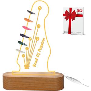 Light Up Guitar Pick Holder - Electric Headstock Shaped Acrylic & Wooden USB Powered Display Case Storage - Guitar Accessories Gift for Players Men (Color-a)