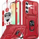 LeYi for Samsung S25-FE Case: Galaxy S25 FE Case with S25 FE Screen Protector X 2, Magnetic Rotatable Stand Samsung Galaxy S25 FE Phone Case, Heavy Duty Shockproof for Celular Phone Case S 25FE, Red