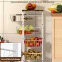 Fruit Vegetable Storage Cart for Kitchen, 5-Tier Vegetable Stand Rack with Pull-Out Fruit Baskets, Rolling Snack Cart with Wood Top & Banana Holder for Pantry, Living Room, Bathroom, White, 12.99 inches x 16.93 inches x 32.28 inches