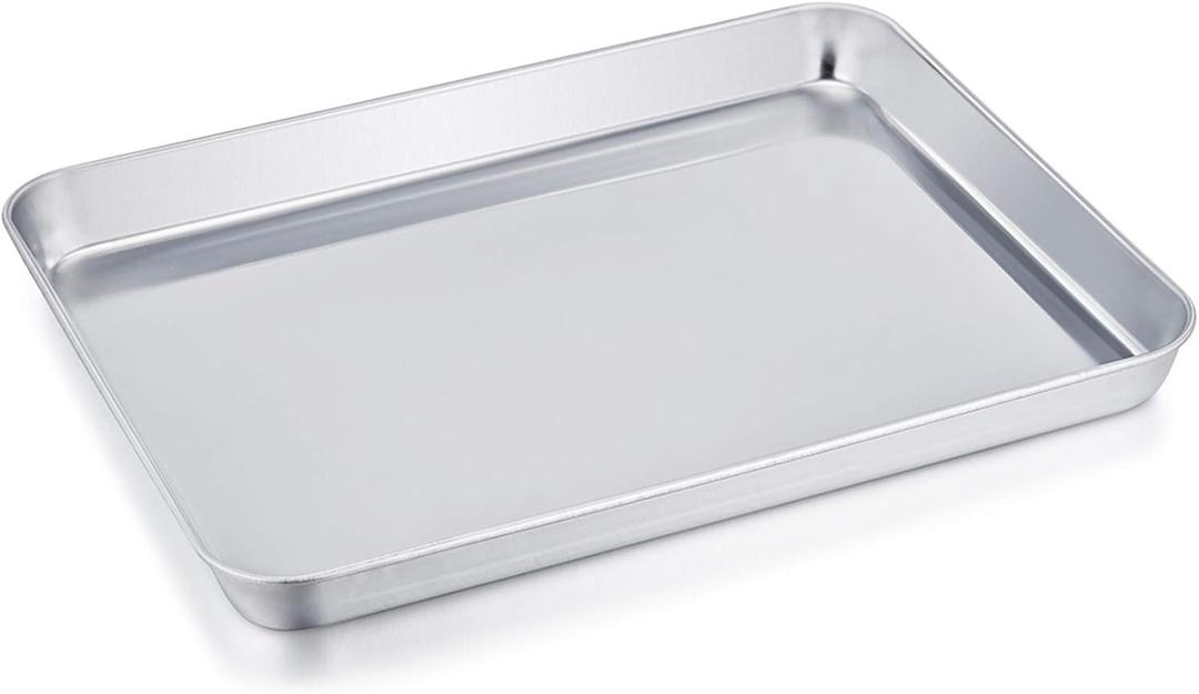 TeamFar Stainless Steel Compact Toaster Oven Pan Tray Ovenware Professional, 8''x10.5''x1'', Heavy Duty & Healthy, Deep Edge, Superior Mirror Finish, Dishwasher Safe