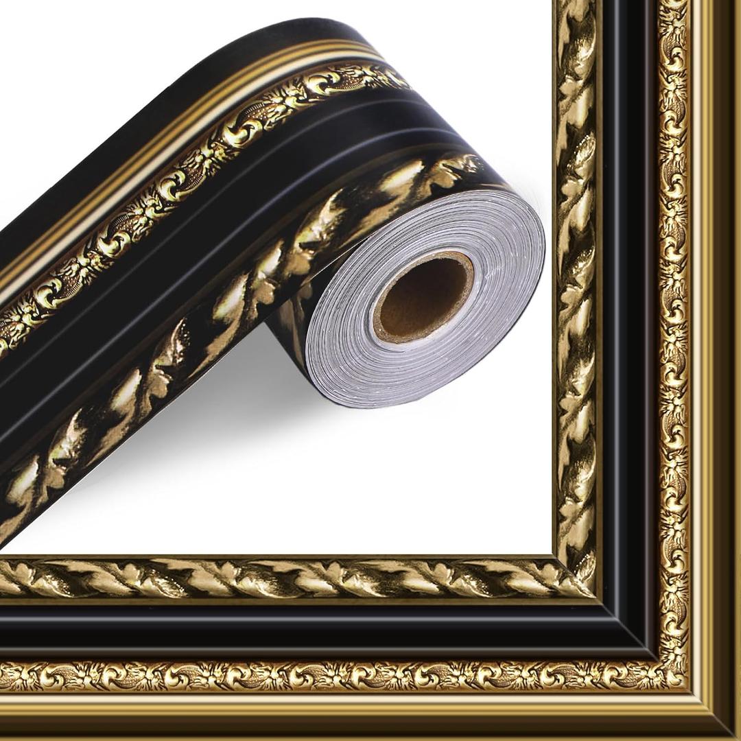 78ft Gold Frame Bulletin Board Border Ornate Picture Frame Die Cut Straight Rolled Border Trim Classroom Bulletin Board Decoration for School Classroom Home Office Party Chalkboard Wall Decor