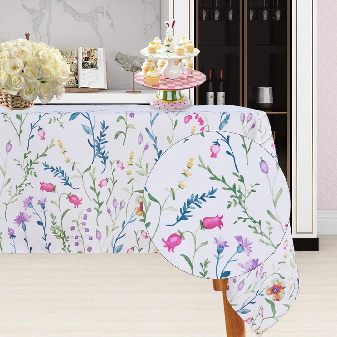 LUSHVIDA Easter Fabric Rectangle Table Cloth 60 x 84 Inch, Polyester Easter Spring Flower Tablecloth, Table Cover Protector for Holiday, Party, Wedding, Birthday, Banquet Decoration Use, Floral
