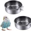Kathson 2 Pack Bird Feeding Dish Cups, Stainless Steel bird bowls Parrot Feeders Water Cage Bowls with Clamp Holder Bird Feeders for Parakeet Cockatiels Conure Budgies Lovebird Finch and Small Animals