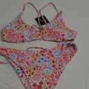 ZAFUL Women's Tie Back Padded High Cut Bralette Bikini Set Two Piece Swimsuit (Medium, 1-floral Orange Pink)