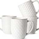 LE TAUCI Coffee Mugs 16 oz,Ceramic Mug Set, Embossment Cups for Latte, Hot Tea, Cappuccino, Mocha, Cocoa, Dishwasher Safe, Suit For Housewarming Wedding- 3.8 inch, Set of 4, Arctic White