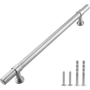 Modket 10 Pack Round Bar Cabinet Handle 304 Stainless Steel  10" Overall Length, 7-1/2" (192mm) Hole Center, Brushed Nickel