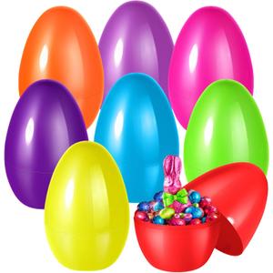 Shemira 8PCS Jumbo Easter Eggs, 10" Large Plastic Eggs for Egg Hunt, Empty Easter Eggs for Filling Treats,Fillable Eggs Bulk,Basket Stuffers Fillers, Easter Party Favor