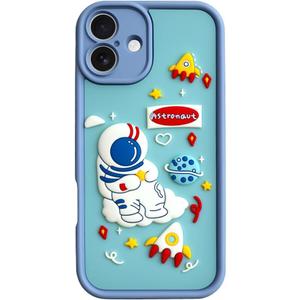 Cute Phone Case for iPhone 16 Plus Case Cool Cartoon Astronaut Space Mars Rocket Design Aesthetic Bumper Protective Anti-Slip Shockproof Compatible with iPhone 16 Plus Cases