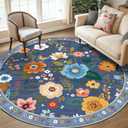 Floral Nursery 8ft Area Rugs Washable Print Boho Cute Carpet Non Slip Flower Low Pile for Living Room Kids Girls Playroom Bedroom Kitchen Office Farmhouse-Blue/Grey