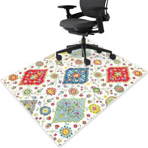 Office Floor Mat for Rolling Chair, Nonslip Floor Protector Computer Chair Mat for Hardwood & Carpeted Floors, Bohemian Duty Under Desk Rug for Office Chair Gaming Room Noise Reduction (47"x59", 02-white)