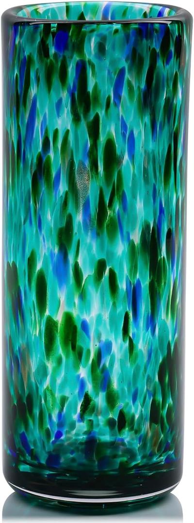 9.45" Tall Teal Vase Hand Blown Glass Vase Green, Modern Teal Home Centerpieces Wide Mouth Vases for Bud&Flower Decor - Ideal Living Room, Kitchen, Wedding, Dining Table, Office Center Table
