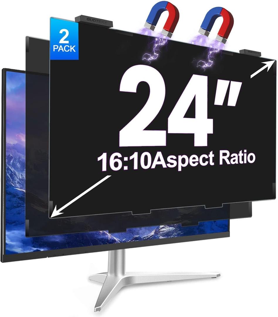 2Pack Magnetic 24 Inch Privacy Screen for Computer Monitor 16:10 Aspect Ratio, Hanging Removable Anti-Blue/Glare Protector Film, Anti Spy Desktop Security Private Filter 24in