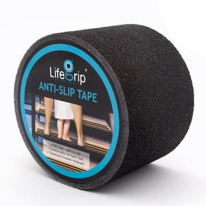 LifeGrip Anti Slip Safety Tape, Non Slip Stair Tread, Textured Rubber Surface, Comfortable for Barefoot, Black (4" X 30')