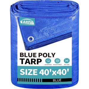 TARPAL 40x40 feet Blue tarp, 8mil Medium Duty tarps Waterproof, Tear Resistant with Metal Grommets, Suitable for Outdoor Tent Emergency rain Cover,Floor tarp,and Other uses.