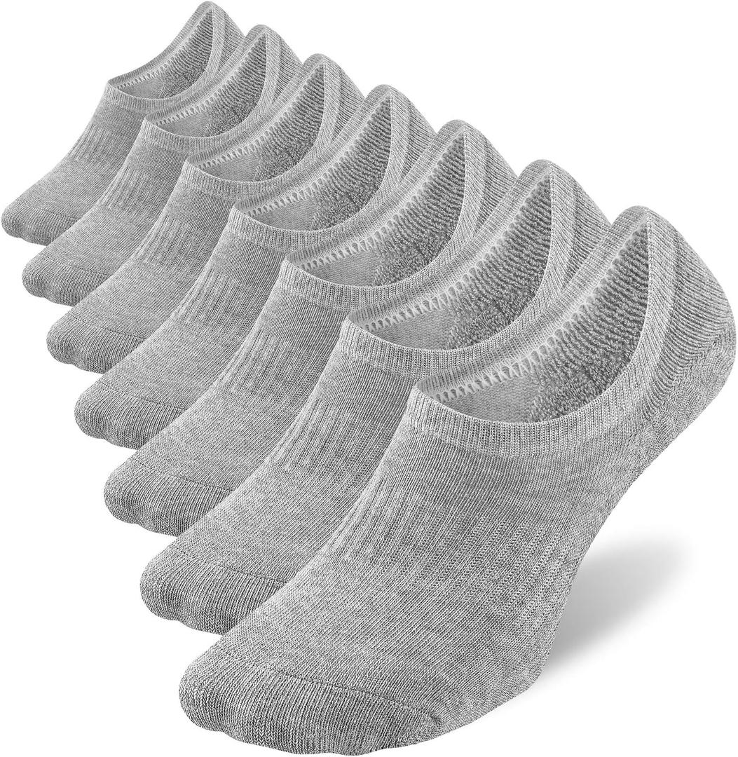 WANDER No Show Socks Mens 7/8 Pair Cotton Thin Non Slip Low Cut Men Invisible Sock 9-11 (Add Cushiongrey*7)