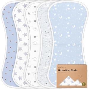 Organic Burp Cloths Baby Boy & Girl  5Pack Super Absorbent Cotton Burping Cloths for Babies, Soft & Plush Newborn Spit Up Rags, Infant Towels for Milk Spit Up, Unisex, Large 21" x 10"(Constellation)