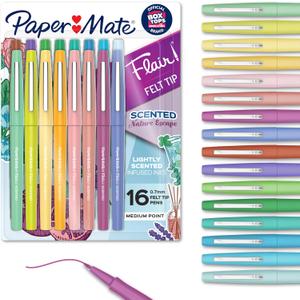 Paper Mate Flair Nature Escape Scented Felt Tip Pens, Medium Point (0.7mm), Assorted Colors, 16 Count - Perfect for Journaling, Writing, Coloring, Teacher Supplies