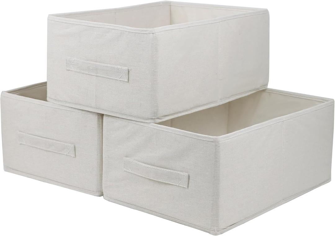 Fabric Storage Bins, 3 Pack Foldable Storage Baskets for Shelves, Decorative Linen Closet Organizers and Storage, Storage Box Container for Organizing Clothes Toy Pantry Wardrobe Closet