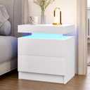 LED Nightstand, Modern White Night Stand End Tables with APP & Remote Control LED Lighting, 2 Drawers, Open Shelf Storage, Bedside Tables for Bedroom & Living Room, 20" x 20" x 14"