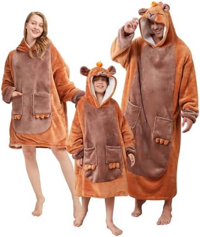 BRAFFWNE Wearable Blanket Hoodie, Oversized Blanket Hooded, Coverage with Easy Movement, Warm and Cozy Flannel, Gift for Kids