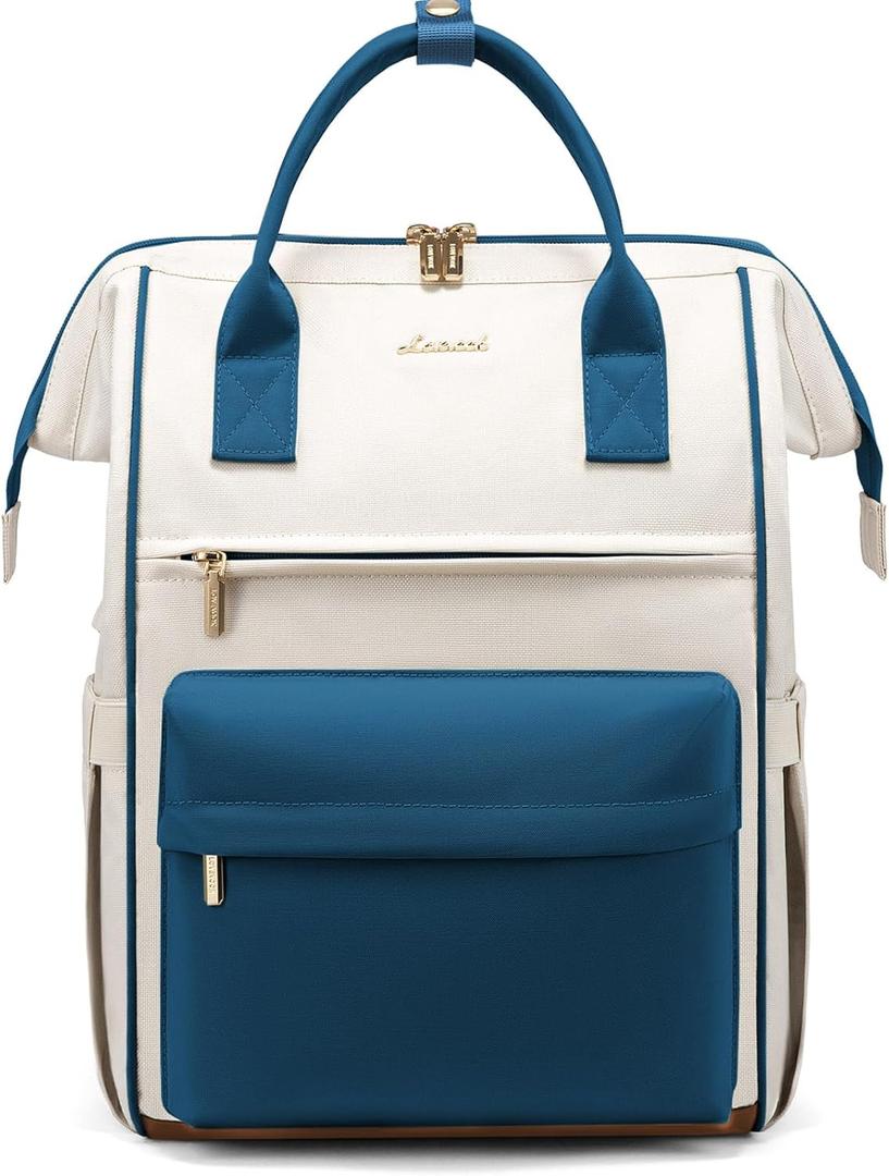 LOVEVOOK Laptop Backpack for Women 15.6 Inch, Travel Backpack with USB Charging Port Large Capacity Laptop Bag, Waterproof Bag for Business College Airline Approved Work Backpack(Blue) (Beige-blue-black)