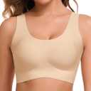 Ubras Seamless Bras for Women Light Support Wireless Bralette Comfortable Soft Smooth Pull On Bras (Beige, L)