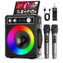 Karaoke Machine, Portable Bluetooth Karaoke Speaker with 2 Wireless Microphones, PA System for Adults Kids with LED Lights & Echo Adjustment, Supports TWS/TF/USB/AUX for Home Party