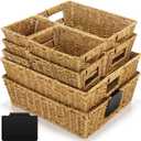 Marsui 9 Pcs Wicker Storage Baskets for Pantry Organization with Handle Labels Handwoven Multi-size Brown Small Organizer Baskets Storage Bins Container for Shelves Closet Toilet Christmas Holiday (Primary Colour)