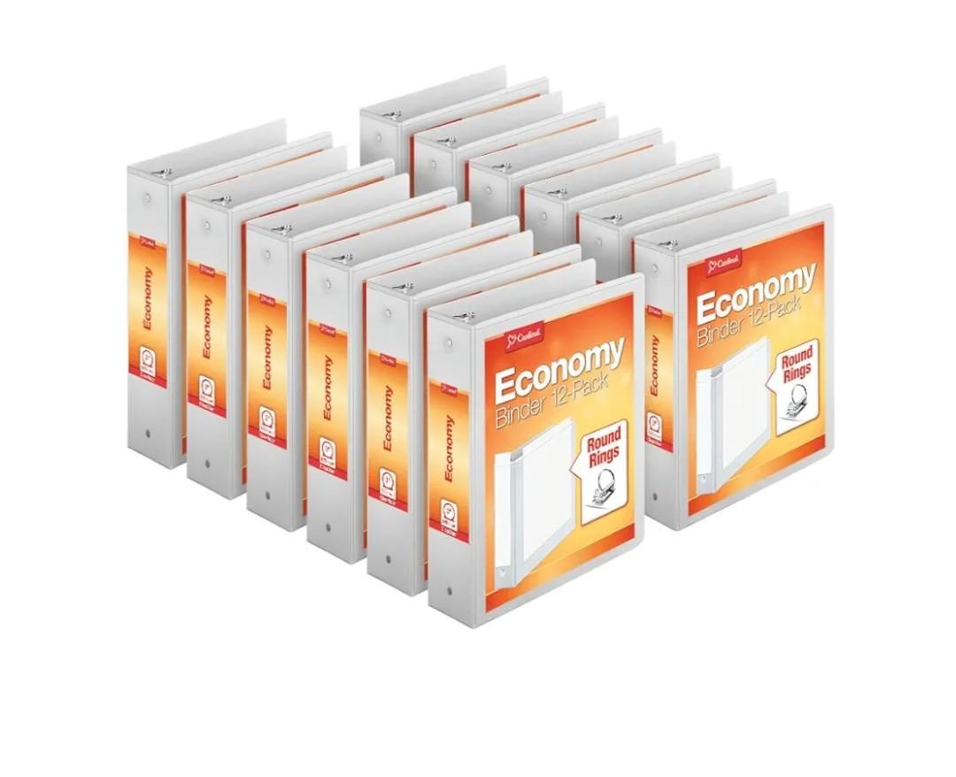 Cardinal Economy 3-Ring Binders, 3", Round Rings, Holds 625 Sheets, ClearVue Presentation View, Non-Stick, White, Carton of 12 (90651)