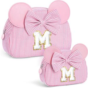 Gifts for Girls, Personalized Initial Makeup Bag Birthday Gift for 4 5 6 7 8 9 10 11 12 13 Years Old Girl Kids Pink Initial Cosmetic Travel Toiletry Bag for Girls Sister Daughter Pink M