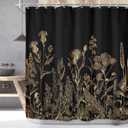 Riyidecor Black Gold Dark Floral Wildflower Shower Curtain for Bathroom Decor 72Wx72H Rustic Botanical Herbs Plant Leaves Vintage Nature Art Printed Fabric Polyester Waterproof 12 Pack Plastic Hooks