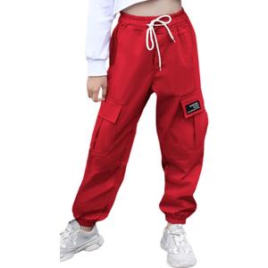 SANGTREE Girls & Womens Drawstring Cargo Jogger Pants,3 Years - Women 3XL (Small, Red)