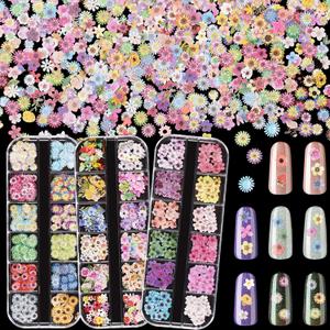 Maitys 3 Boxes 1080 Pcs 3D Flowers for Nails Decals (Not Self Adhesive or Stickers) Colorful Mixed 3D Flower Leaves Wood Pulp Nail Sequins for DIY Manicures