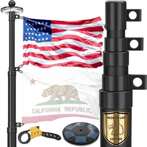 11 Gauge Telescoping Flag Pole for Outside House with Solar Light, 20 FT Heavy Duty 45K PSI & 95 HBW Hard Aerospace Aluminum Flagpole Kit, 120MPH Wind Unbending Telescopic Outdoor In-Ground Flag Poles