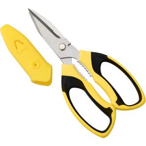 Utility Scissors Heavy Duty: 8-Inch sharp Scissors All Purpose heavy duty, Serrated Blades Cut Carpet, Cardboard, Wire, Leather, Fabric, Multipurpose Shears for Kitchen, Garden, Office, Craft (Yellow)