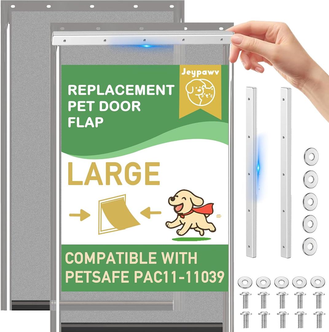 2 Pack Large Dog Door Replacement Flaps with Metal Bracket and Screws, Compatible with Petsafe Freedom Doggie Doors, PAC11-11039 10 1/8" X 16 7/8" Magnetic Closure (Smoky Translucent)