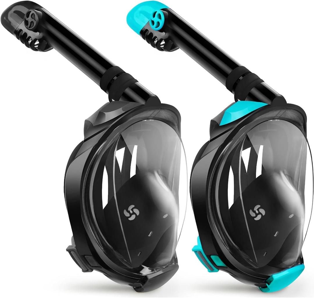 Greatever G2 Snorkeling Gear for Adults 2PCS, Full Face Snorkel Mask with Dry Top Snorkel,Anti-Leak & Anti-Fog Snorkel Mask Adult,Foldable Snorkeling Mask with Camera Mount mesh Bag (Large/ X-Large, Black + Blackgreen)