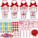 111 Pcs Valentine's Day Teacher Appreciation Gifts Set Plastic Tumblers Bookmark Clips Erasers Pin with Clips Pin Highlighter Pen Sticky Notes Bow for Valentines Thank You Teacher Gifts