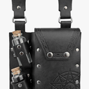 HiiFeuer Medieval Alchemy Faux Leather Belt Bag with 2 Cork Potion Vials, Fantasy Wizard Waist Pouch Side Pack for Ren Faire (Black B)