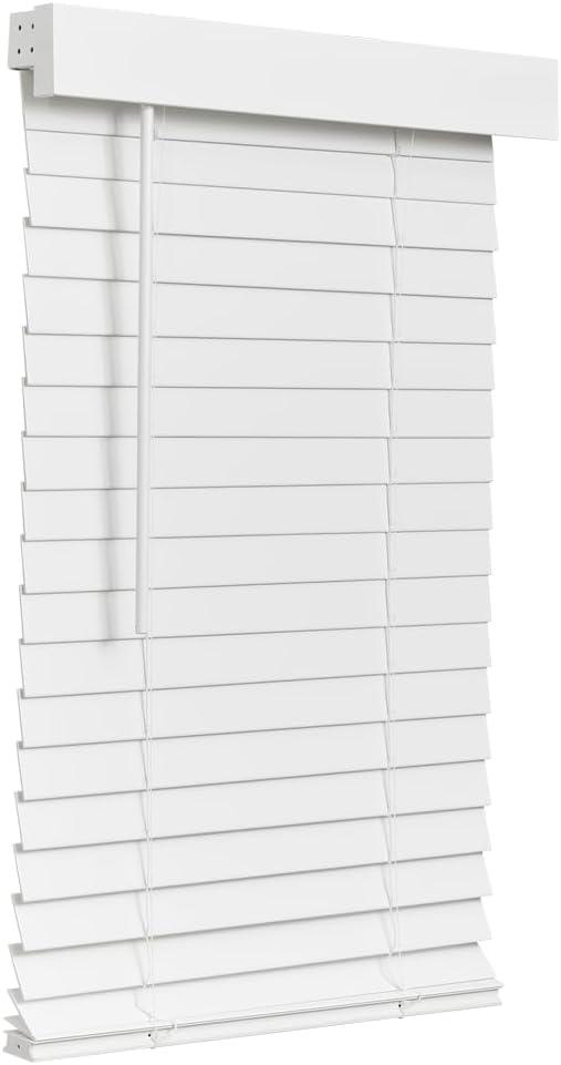 Lotus & Windoware Cordless Faux Wood Blind, Smooth, Bright White, Privacy Slats, Blinds for Indoor Windows, 38" Wide x 36" Long