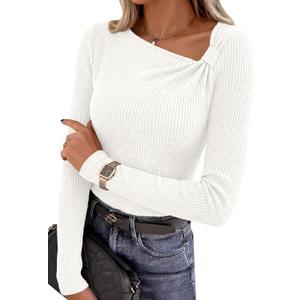 PRETTYGARDEN Womens Fall Long Sleeve Shirts Asymmetrical Tops