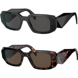 BUTABY Trendy Rectangle Sunglasses for Women Men Retro Sun Glasses Vintage Fashion Square Frame (Black Frame Grey Lens+ leopard Frame Brown Lens)