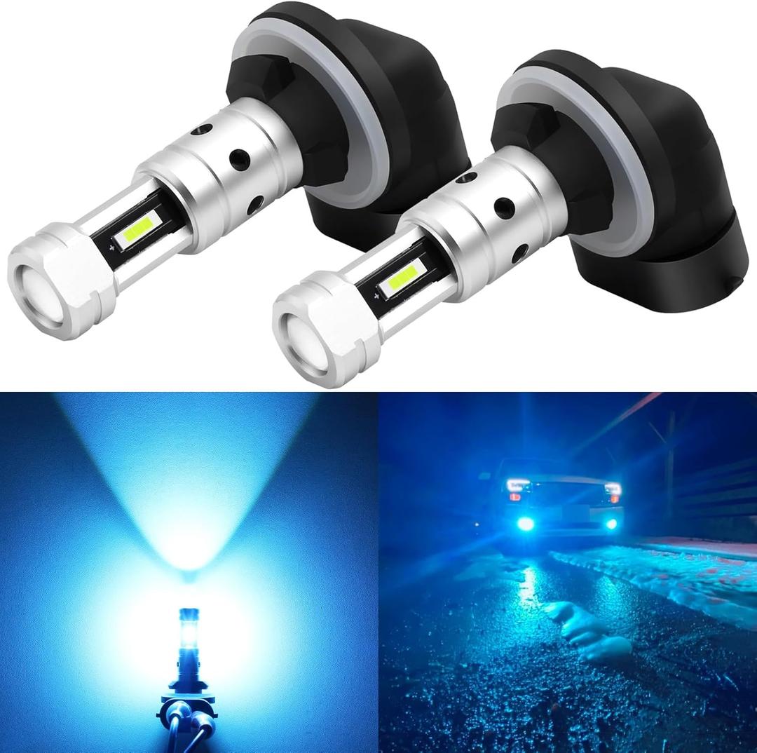 PHINLION 881 Blue LED Fog Light Bulbs, 3800 Lumens Super Bright 886 894 896 898 LED Fog Lights Replacement with Projector for Cars, Non-polarity, 8000K Ice Blue, Pack of 2