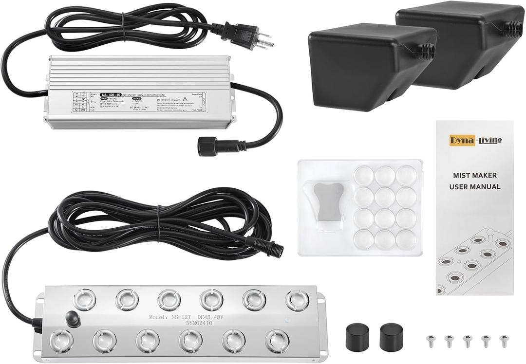 Dyna-Living Mist Maker Ultrasonic Fogger 12 Head Mist Maker Fogger 9000ml/H Ultrasonic Mister Fogger Pond Mister Atomizer Pond Fogger with Float, IP67 Waterproof Halloween Fog Mist Machine