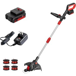 MZK 20V 12'' Cordless String Trimmer, Grass Trimmer&Edger with 8 Replacement Spools, Battery Powered Weed Trimmer with Auto Line Feed for Garden, Lawn(2 * 2AH Battery and Charger Included), ST12D07